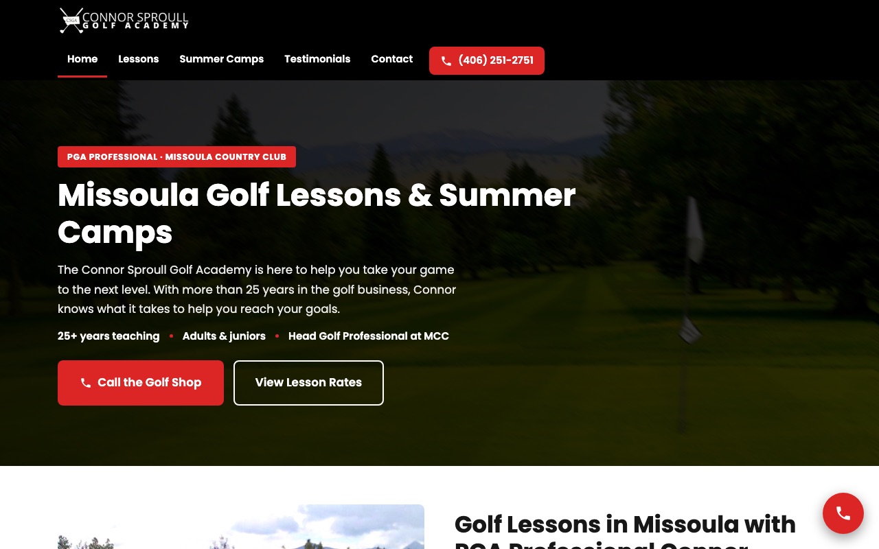 Connor Sproull Golf Academy website homepage