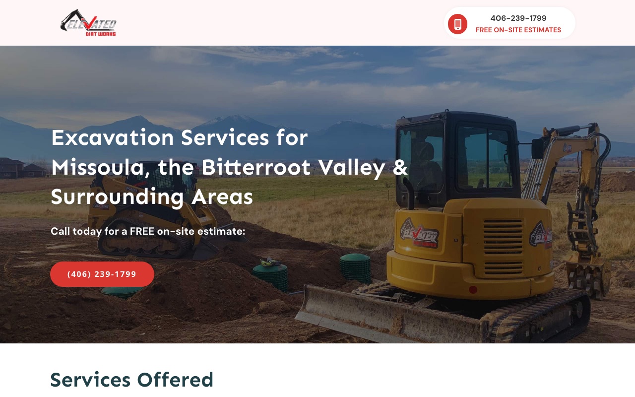 Elevated Dirt Works website homepage