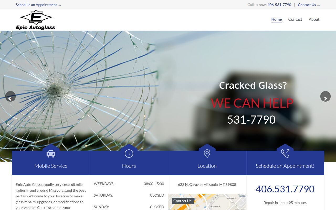 Epic Auto Glass website homepage