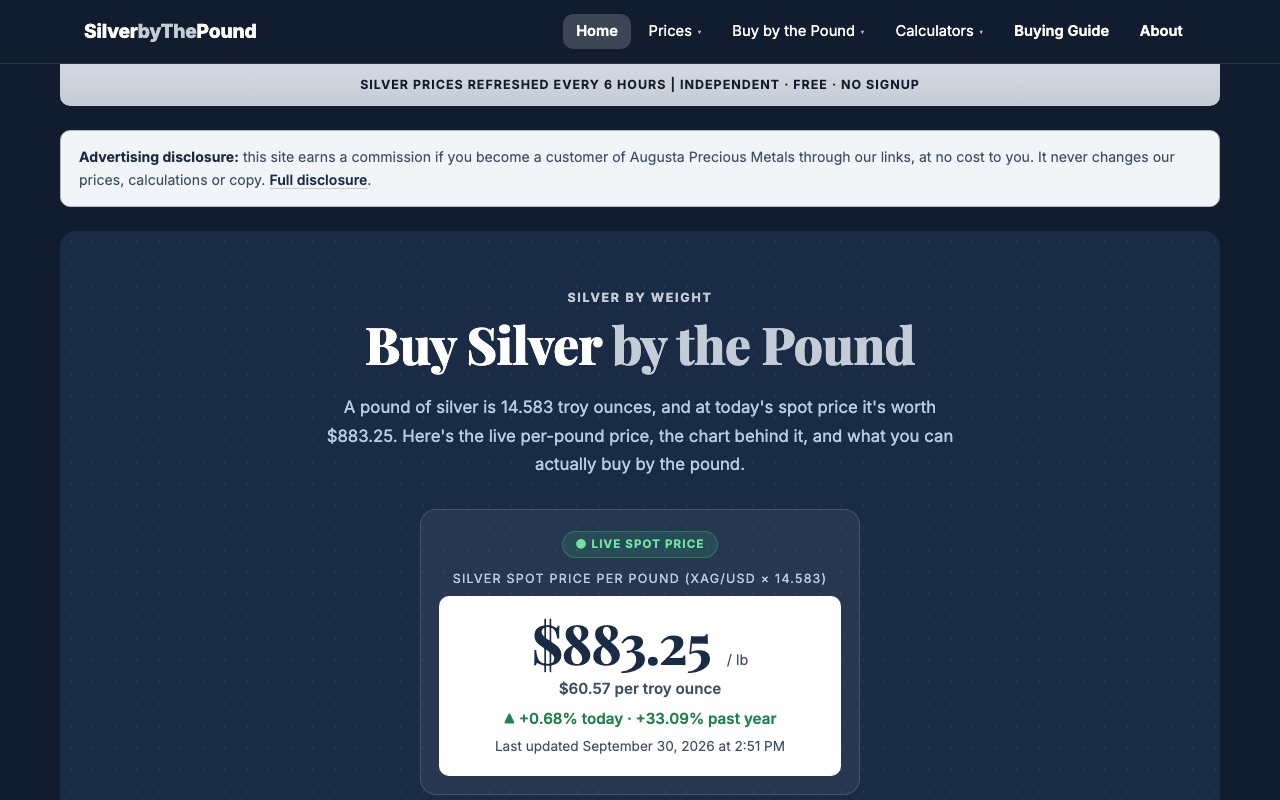 Silver by the Pound website homepage
